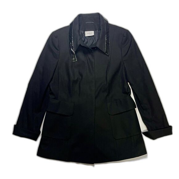 Akris Punto Black Wool Stretch Blazer Jacket US 10 Patent Trim Switzerland - Picture 1 of 11